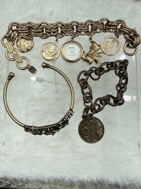 Bracelet Lot 3pc -Chunky charm Bracelet, Boho Cuff, and chunky floral bracelet